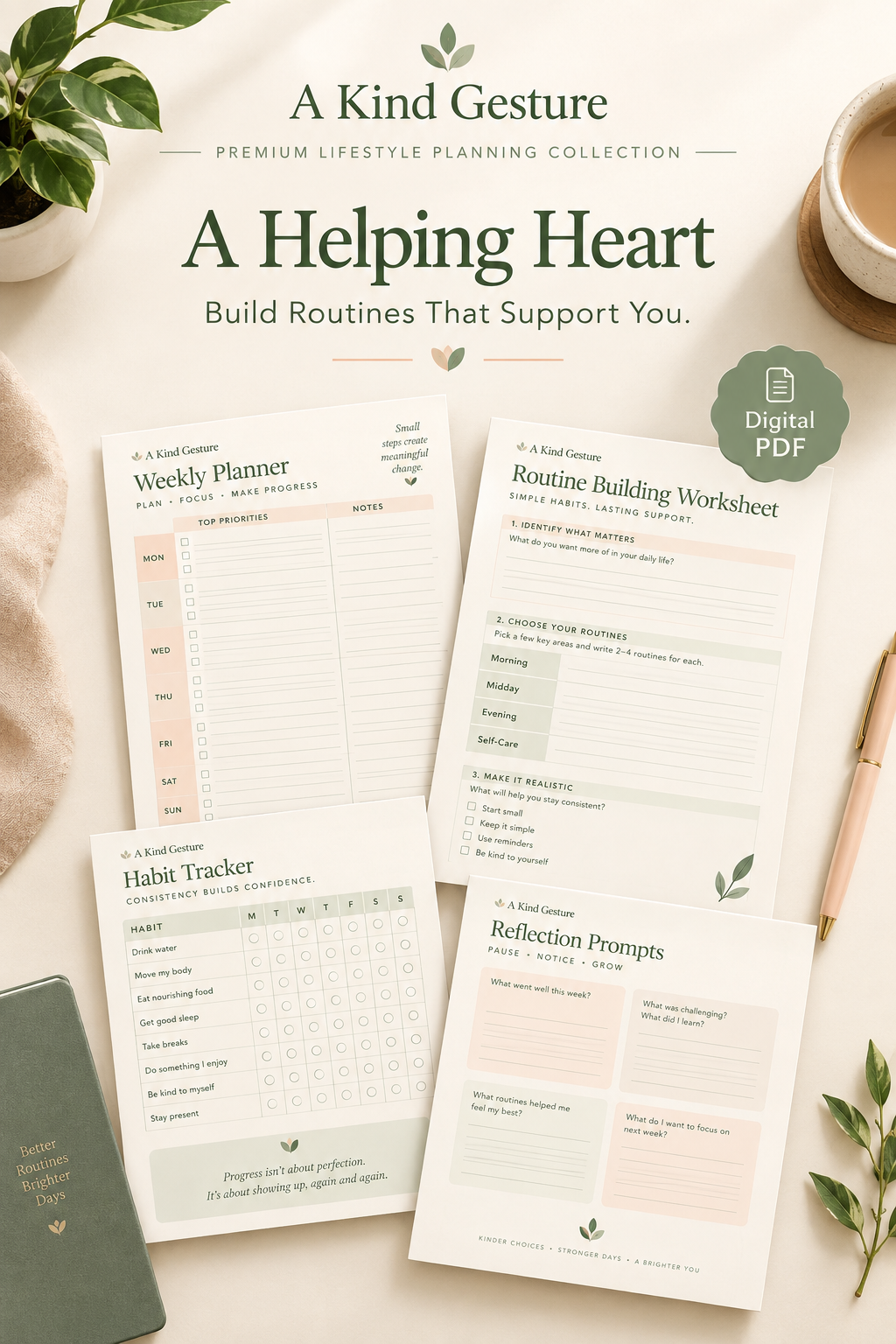 A Helping Heart digital PDF workbook cover — Build Routines That Support You