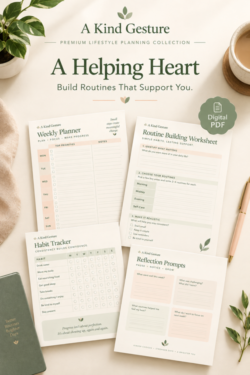 A Helping Heart digital PDF workbook cover — Build Routines That Support You
