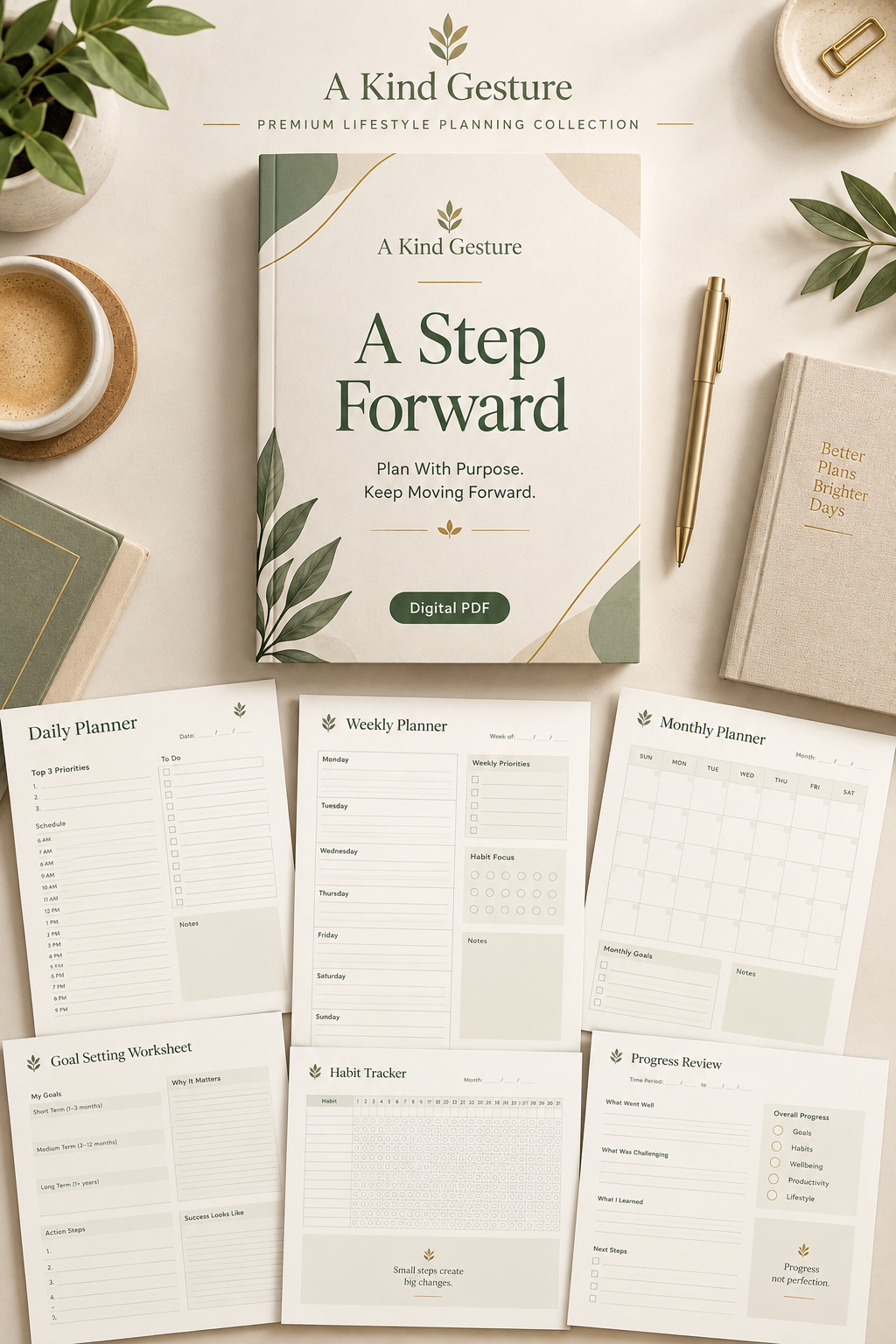 A Step Forward digital PDF workbook cover — Plan With Purpose. Keep Moving Forward.